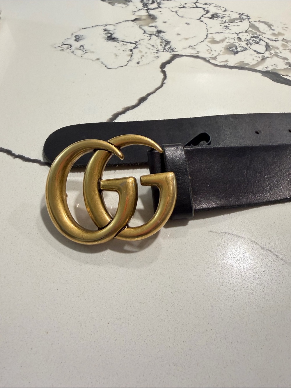 Gucci Black Leather Belt with Gold Double G Buckle